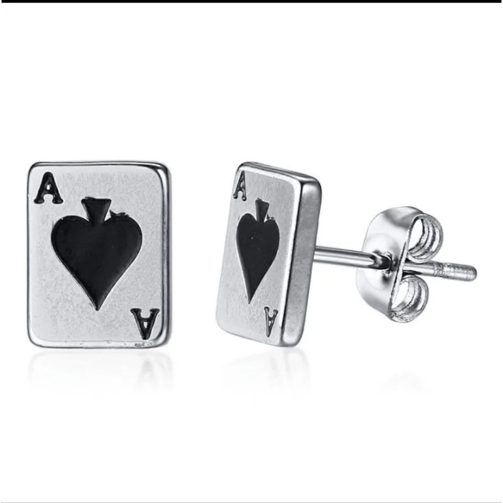 Stainless Steel Ace of Spade Stud Earrings Unisex